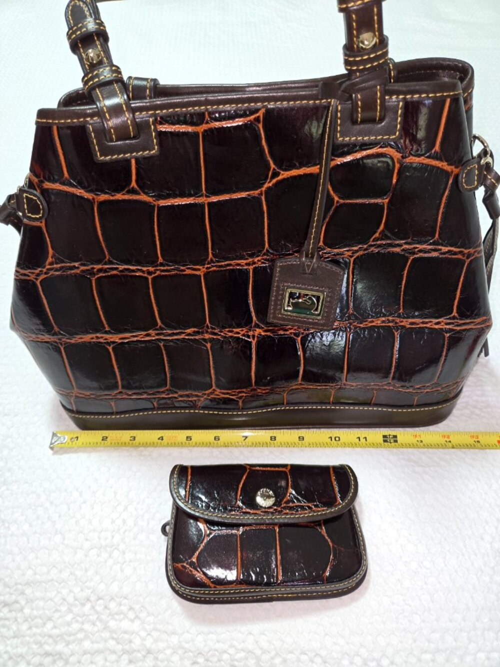 Dooney & Bourke Croco Patent Leather Tote Brown NWOT Coin Purse Large - Picture 10 of 15